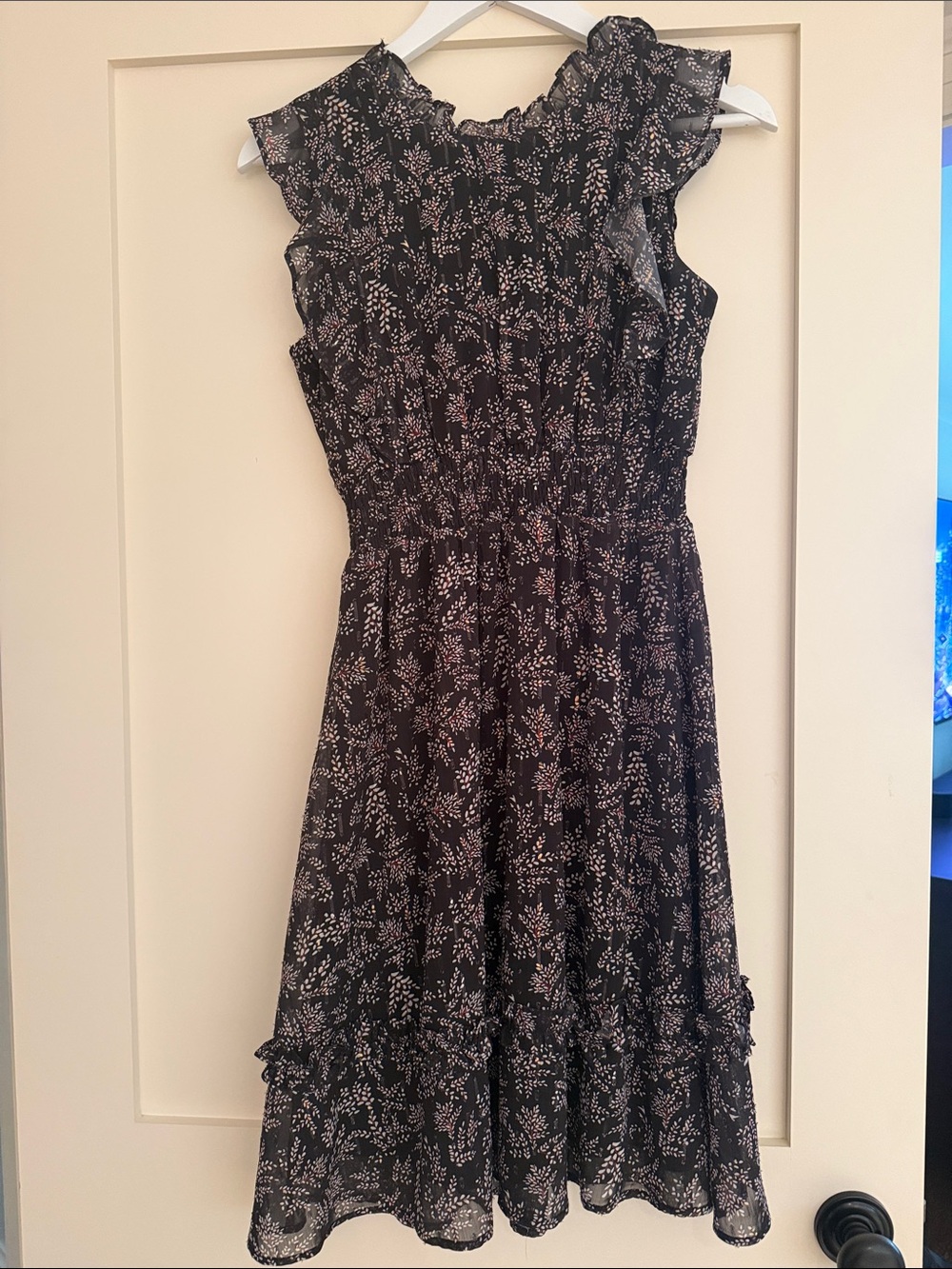 Aqua Girls Black Midi Dress with Floral Metallic Print